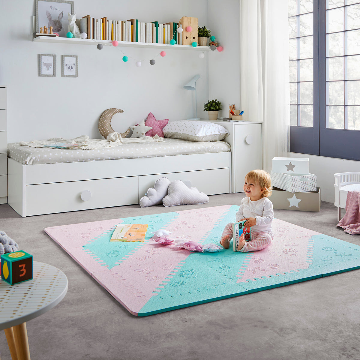 Alfombra infantil puzzle LuBabymats mint-rosa – Lulamuk