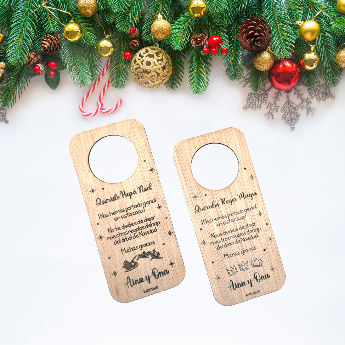 Colgador Navidad personalizable, colgador puerta madera Papa Noel o Reyes  Magos