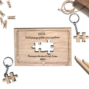Tarjeta postal regalo madera "puzzle" personalizada